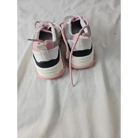 Steve Madden Womens Pink Grey White Chunky Platform Fashion Sneakers Trainers